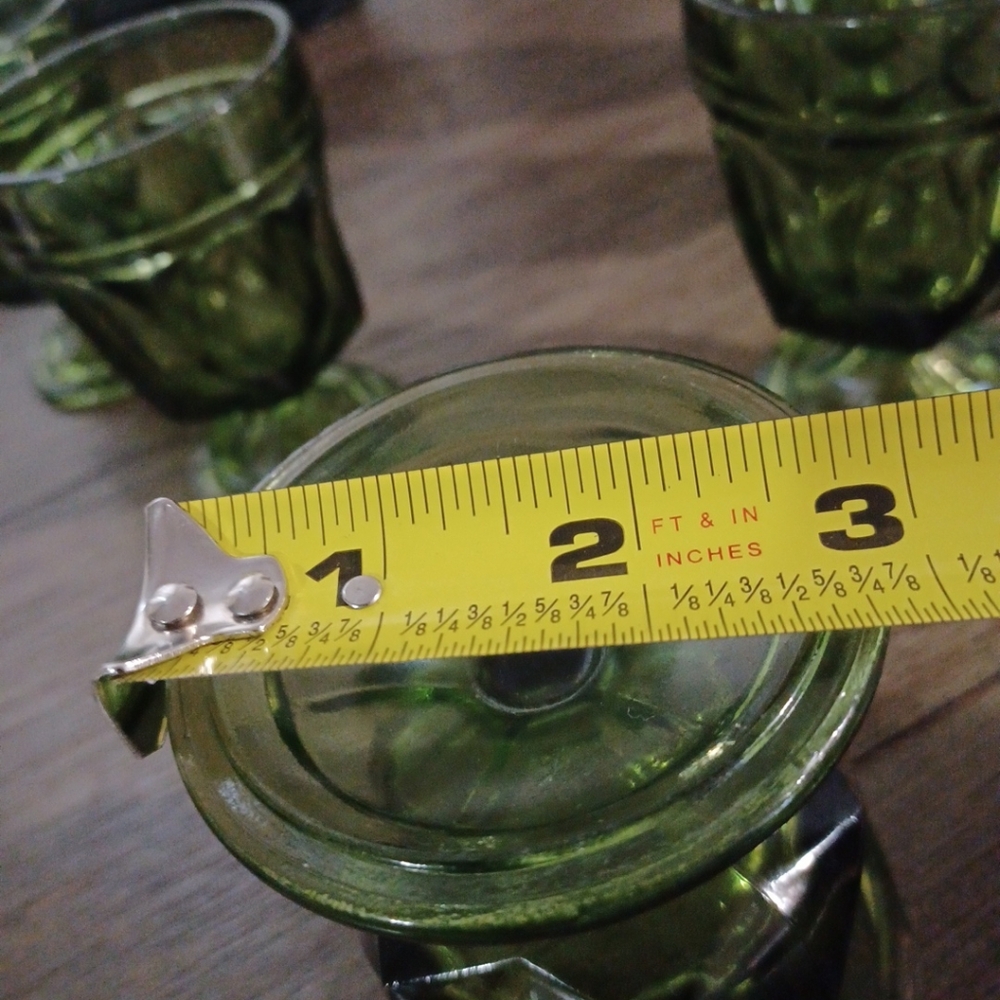 Vintage green glass goblets indiana heavy paneled thumbprint set of 6 - Picture 10 of 10